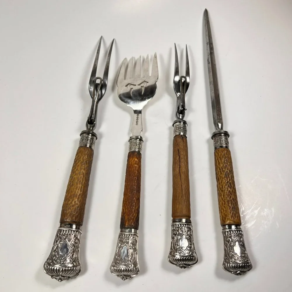 Vintage Antique Carving Set Harrison Bros & Howson 1880's Lot of 4